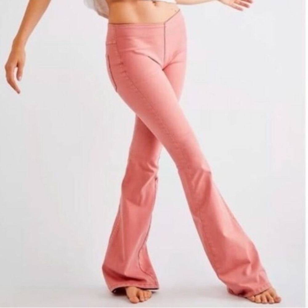 We The Free Penny Pull On Flare Jeans 27 Clay Roses High Rise Bell Bottom Boho